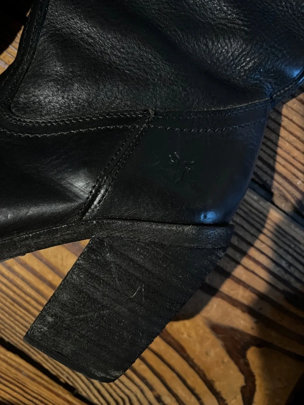 Frye Black Leather Mid-Calf Block Heel Boots - Picture 3 of 7